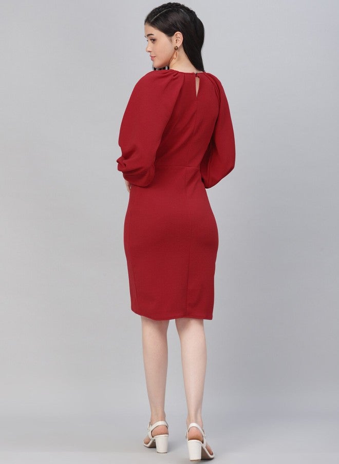 Athena Cherry Red Pleated Sheath Dress for Women - Image 5