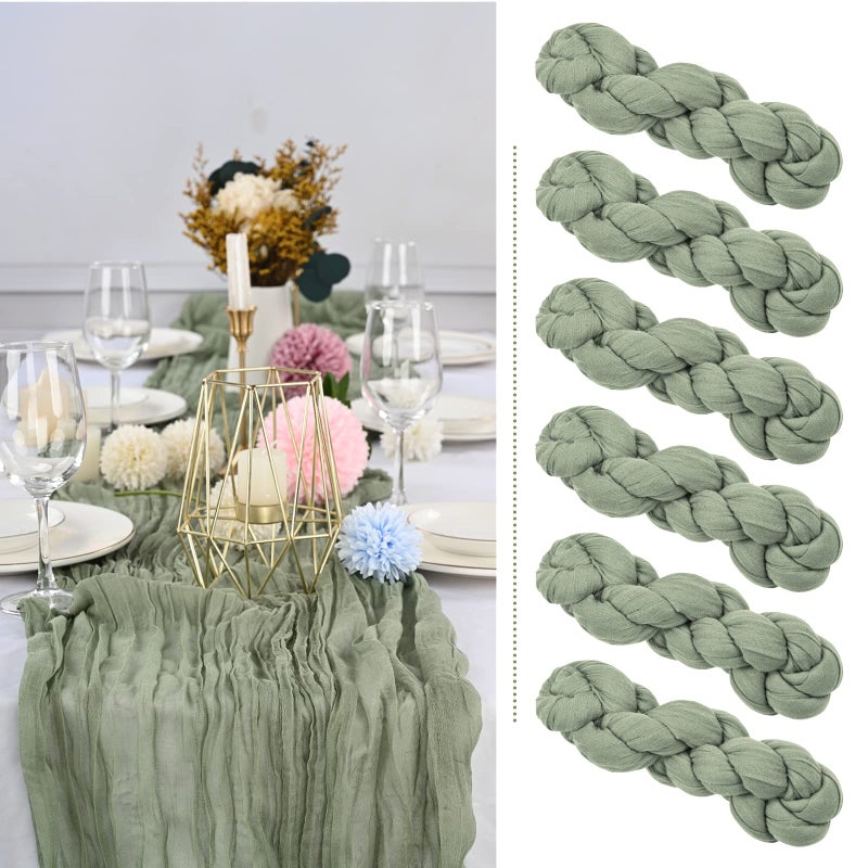 6 Pack Sage Green Cheesecloth Table Runner 10FT Boho Table Runner Long SemiSheer Gauze Fabric Rustic Vintage Wedding Table Decor for Wedding Decor Arch Draping Holiday Party Home