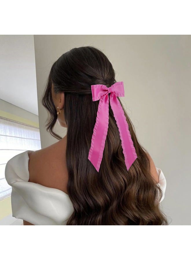 hisial 4PCS Ruffle Layered Hair Bows Alligator Clips Big Bowknot Barrettes Long Tail Tassel Hair Accessories for Women Girls Thick & Thin Hair Decoration(Pink/Hot Pink/Light Pink/Rose Red) - Image 3