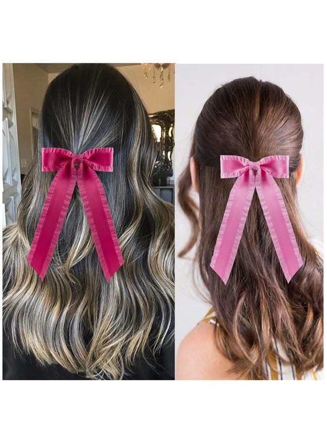 hisial 4PCS Ruffle Layered Hair Bows Alligator Clips Big Bowknot Barrettes Long Tail Tassel Hair Accessories for Women Girls Thick & Thin Hair Decoration(Pink/Hot Pink/Light Pink/Rose Red) - Image 5