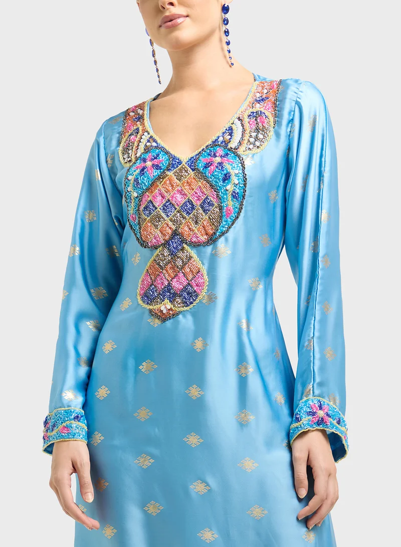 ARABIAN CLOSET Embellished Belted Jalabiya