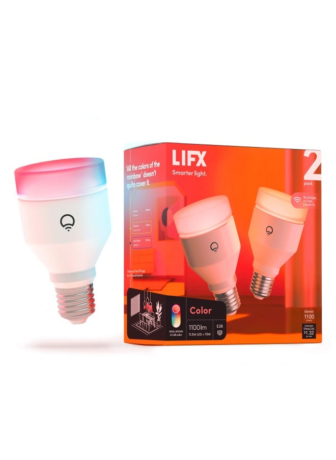 Lifx - Lifx Color  A19 1100 Lumens  Wi-Fi Smart Led Light Bulb  Billions Of Colors And Whites  No Bridge Required  Works With Alexa  Hey Google  Homekit And Siri Multicolor  2 Pack - Image 1