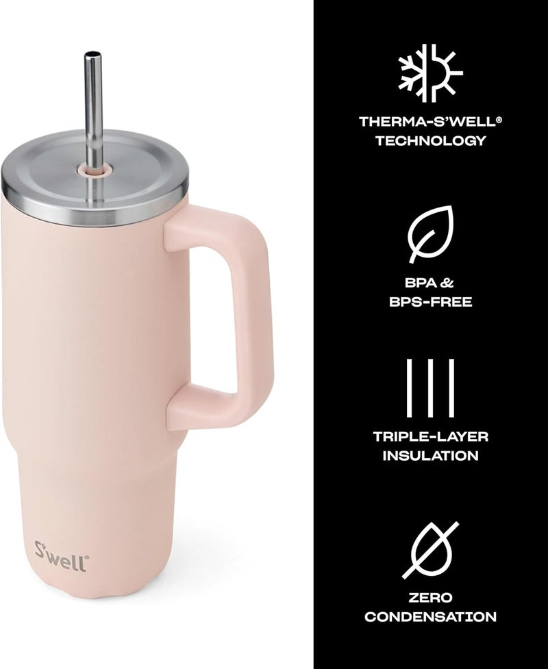 S'well Recycled Stainless Steel Tumbler XL with Straw and Handle, 30oz, Himalayan Salt, Triple Layered Vacuum Insulated Containers Keeps Drinks Cold for 36 hours and Hot for 9 - Image 2