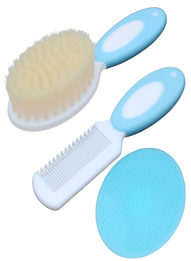 Duruan Baby Hair Brush &Silicone Baby Cradle Cap Brush Set, for Newborns & Toddlers-Natural Soft Goat Bristles-Ideal for Cradle Cap-Perfect Baby Registry Gift (Blue) - Image 1