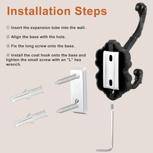 Zonon Vintage Coat Hooks Antique Wall Hooks Towel Hook for Hanging Purse Hat Keys Clothes Curtain Unique Heavy Duty Bathroom Hook for Wall(2 Pcs,Black) - Image 4