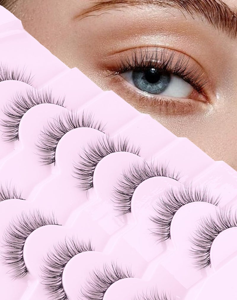Onlyall Wispy Lashes Natural Look Short Eyelashes Lite Volume False Eyelashes Natural Lashes Soft False Eye Lashes Pack 7 Pairs D4 - Image 1