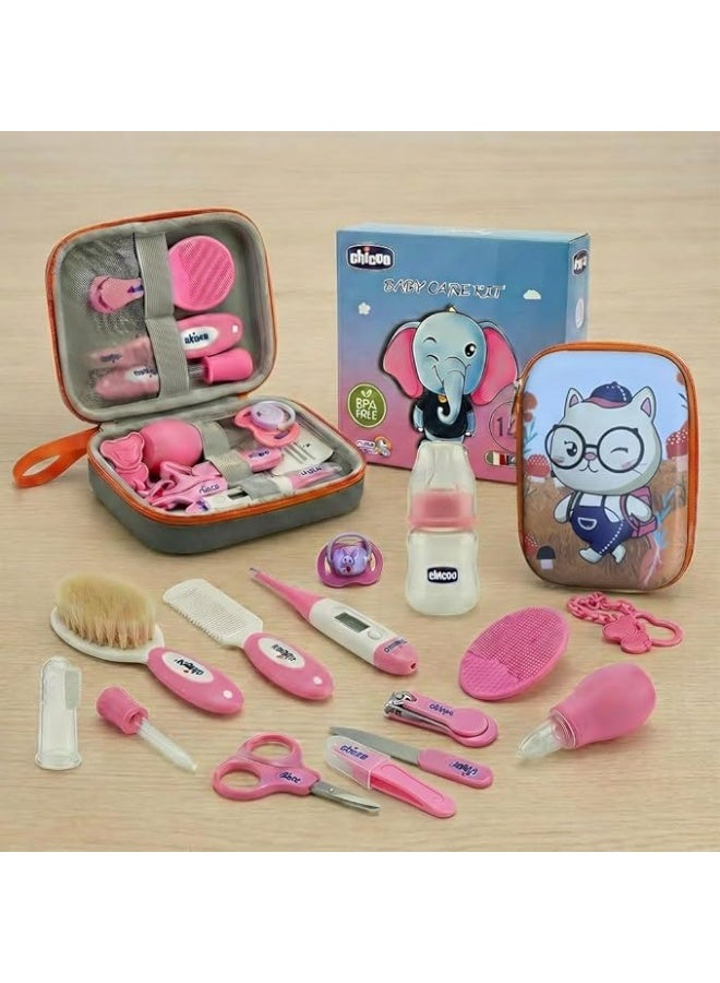 شنطة طقم العناية بالطفل شيكو 14 قطعة | مجموعة متكاملة للنظافة والصحة مع ترمومتر ديجيتال وشفاط أنف وشنطة تنظيم