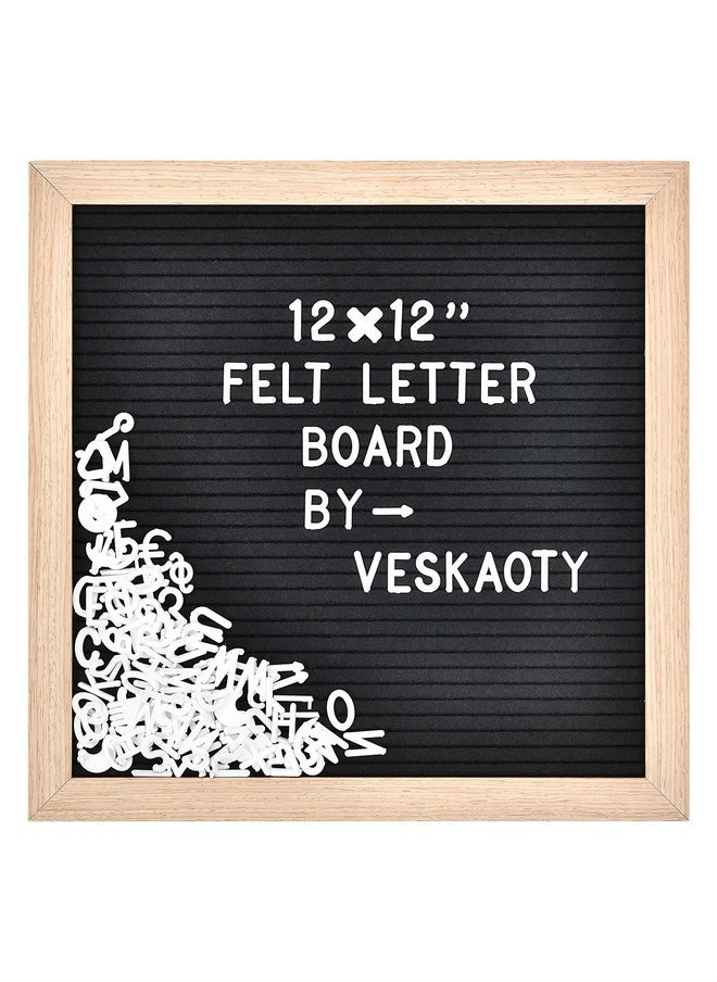 Veskaoty Felt Letter Board With 460 Letters Numbers & Symbols 12 X 12 Inch Changeable Message Board With Wooden Frame Wall Mount Hook (Black Board & Wood Frame)  - Image 1