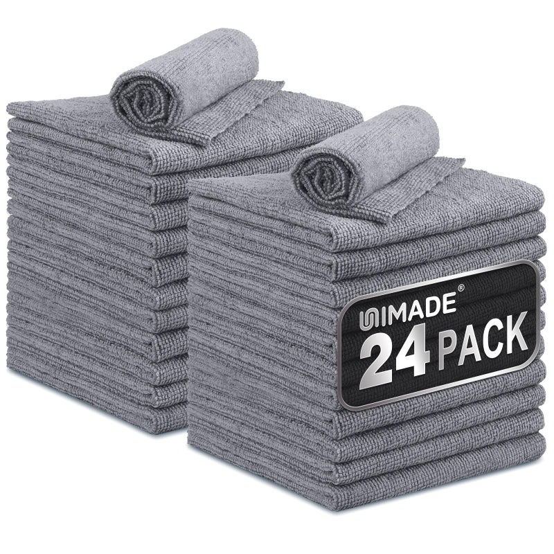UNIMADE Microfiber Cleaning Cloth 24 Pack Reusable Microfiber Towels for Cars Lint Free Cleaning Shop Towel Rags for Home Kitchen Automotive Bar Mechanic Restaurant Garage 11x 12 Grey - Image 2