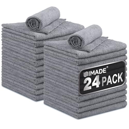 UNIMADE Microfiber Cleaning Cloth 24 Pack Reusable Microfiber Towels for Cars Lint Free Cleaning Shop Towel Rags for Home Kitchen Automotive Bar Mechanic Restaurant Garage 11x 12 Grey - Image 1