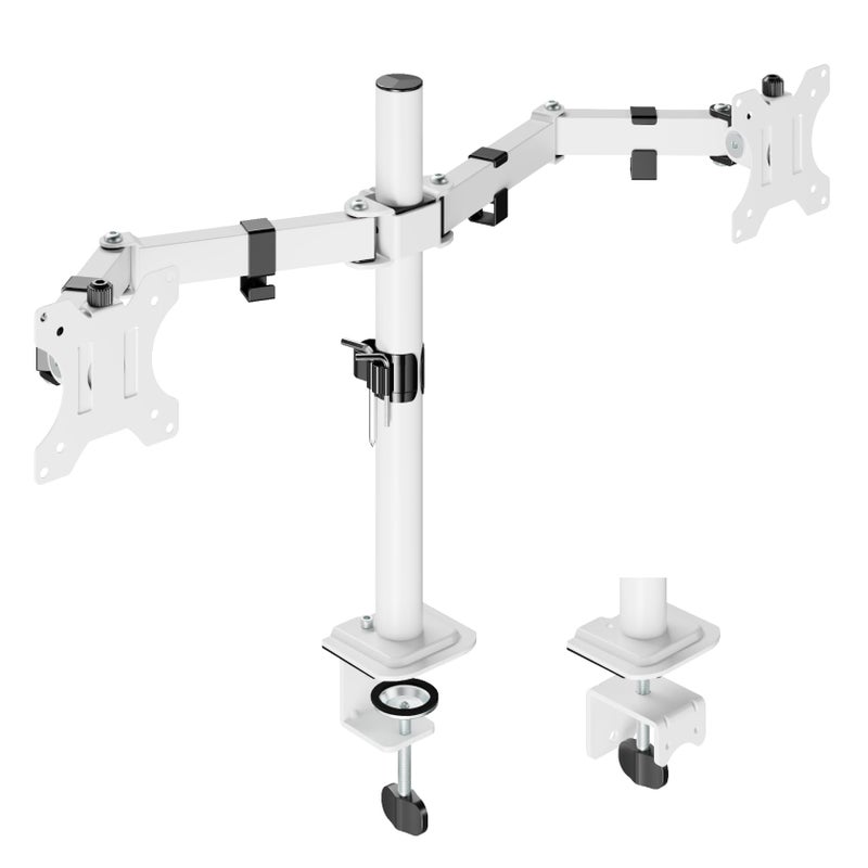 UPGRAVITY Dual Monitor Mount Stand for Two 17"-32" Flat/Curved Computer Screens, Fully Adjustable Dual Monitor Arms Hold up to 17.6lbs, VESA 75x75/100x100mm, C-Clamp/Grommet Base, White - Image 1