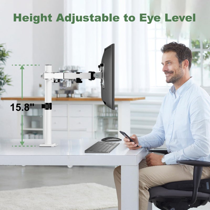 UPGRAVITY Dual Monitor Mount Stand for Two 17"-32" Flat/Curved Computer Screens, Fully Adjustable Dual Monitor Arms Hold up to 17.6lbs, VESA 75x75/100x100mm, C-Clamp/Grommet Base, White - Image 4