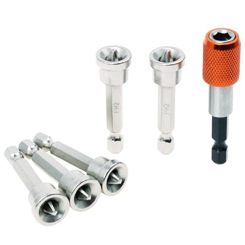 AUTOTOOLHOME 6PCS Magnetic Drywall Screw Setter Bits Set – Plasterboard Screwdriver Driver Bits with 2" Quick Change Holder, Depth Stop Positioning Batch Head for Drill & Impact Driver - Image 1