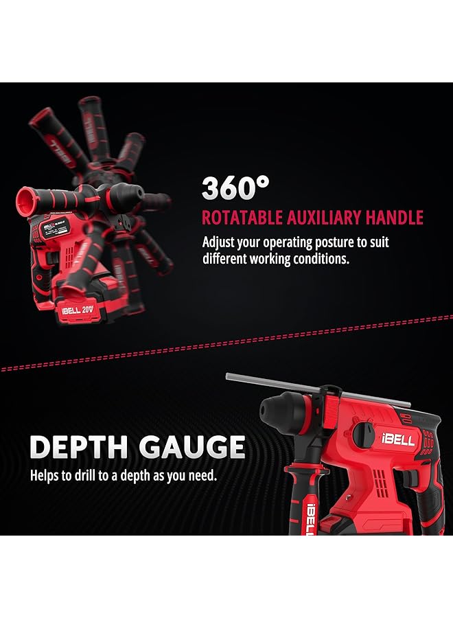 آي بيل مثقاب مطرقة دوارة بدون فرشاة Bh22 47، 20 فولت تيار مستمر، بطارية Sds Plus، 0-1400 دورة في الدقيقة، 2.2 جول، طاقة تأثير، 4 أوضاع للخرسانة والخشب والصلب، يتضمن بطارية 4 أمبير وشاحن في صندوق BMC - Image 4