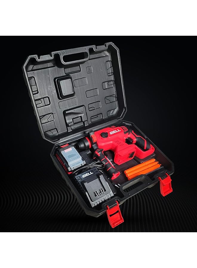 آي بيل مثقاب مطرقة دوارة بدون فرشاة Bh22 47، 20 فولت تيار مستمر، بطارية Sds Plus، 0-1400 دورة في الدقيقة، 2.2 جول، طاقة تأثير، 4 أوضاع للخرسانة والخشب والصلب، يتضمن بطارية 4 أمبير وشاحن في صندوق BMC - Image 2