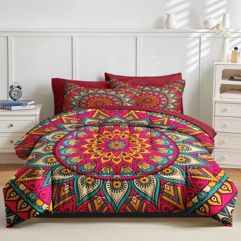 Nesker 7 Pcs Comforter Set King Size, Mandala Vintage Tribal Bedding Set for Kids and Adults, Retro Bohemian Flower Bed Sheet Sets with Fitted Sheet 2 Pillowcases & 2 Shams - Image 2