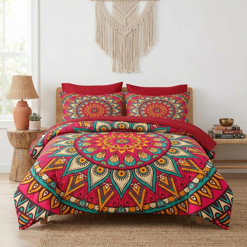 Nesker 7 Pcs Comforter Set King Size, Mandala Vintage Tribal Bedding Set for Kids and Adults, Retro Bohemian Flower Bed Sheet Sets with Fitted Sheet 2 Pillowcases & 2 Shams - Image 1