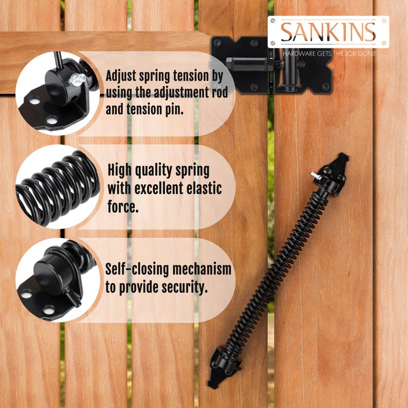 SANKINS 14" Gate Spring Self Closing Heavy Duty Outdoor Door Spring Automatic Metal Gate Closure Hardware with Adjustable Tool for Wooden and Vinyl Fence, Black - Image 3