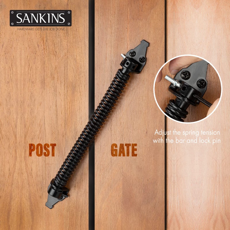 SANKINS 14" Gate Spring Self Closing Heavy Duty Outdoor Door Spring Automatic Metal Gate Closure Hardware with Adjustable Tool for Wooden and Vinyl Fence, Black - Image 4