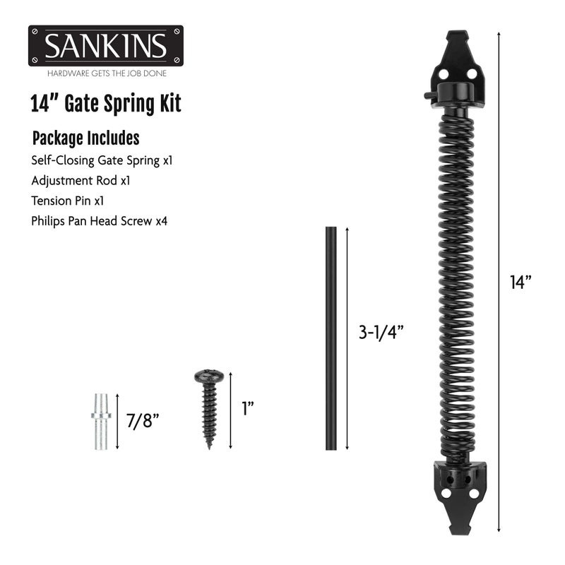 SANKINS 14" Gate Spring Self Closing Heavy Duty Outdoor Door Spring Automatic Metal Gate Closure Hardware with Adjustable Tool for Wooden and Vinyl Fence, Black - Image 2