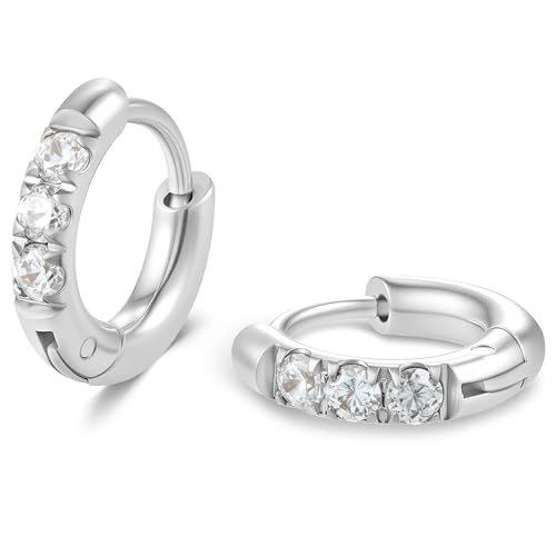 showself 6MM Mini Hoop Earring Silver - Tragus Helix Rook Cartilage Micro Ear Hoops Earring - Cubic Zirconia CZ Tiny Huggie Hoop Earrings for Women Men 20G - Image 1