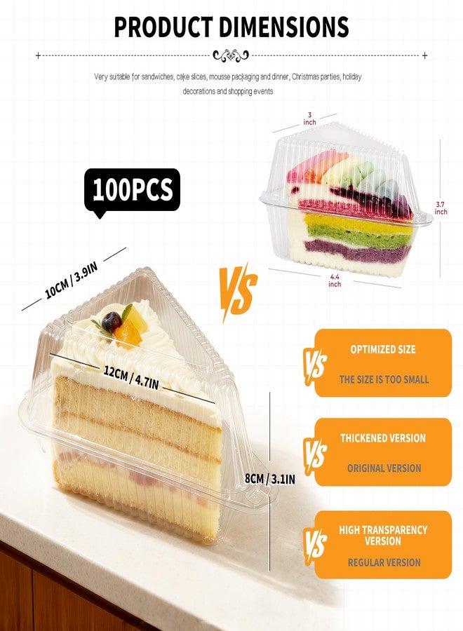 YOIYINI 100Pcs Cake Slice Containers,5 Inch Pie Slice Containers Disposable,Individual Cheesecake Containers,Plastic Boxes for Take Out Packaging, Bakery and Cafe Cake Carriers - Image 2