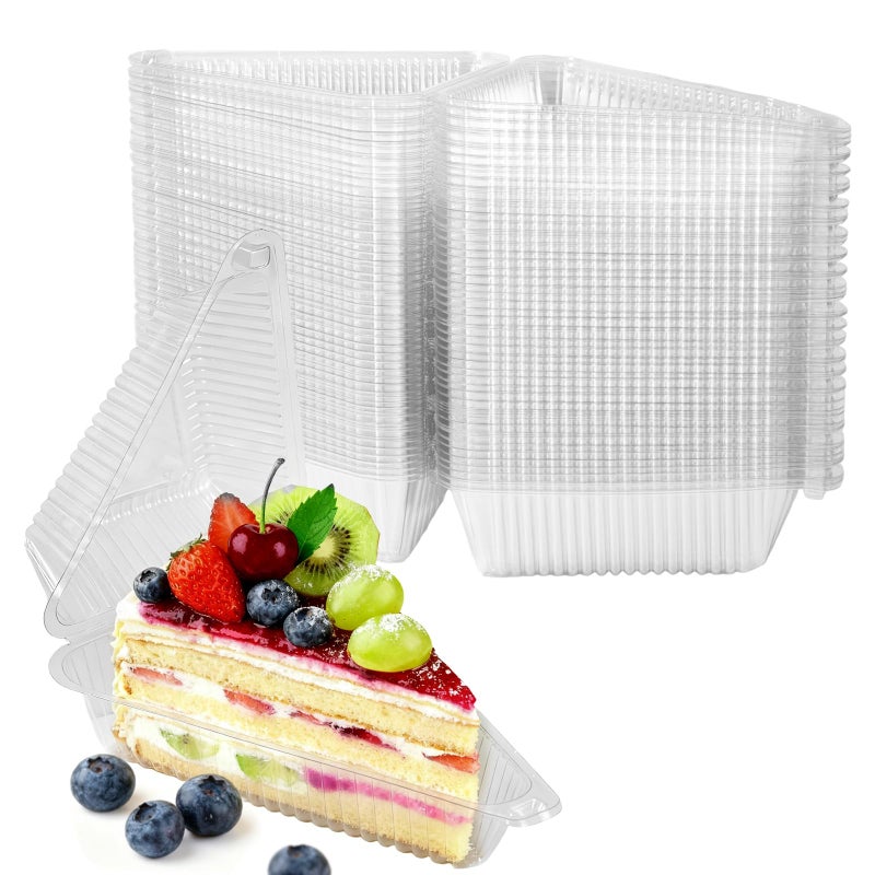 YOIYINI 100Pcs Cake Slice Containers,5 Inch Pie Slice Containers Disposable,Individual Cheesecake Containers,Plastic Boxes for Take Out Packaging, Bakery and Cafe Cake Carriers - Image 1