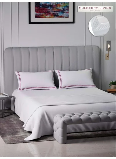 MULBERRY LIVING 100% Cotton - 400Tc Sovereign Whites King Size (180X200 Cms) Fitted Bedsheet With 2 Pillow Covers (50X75 Cm) - White
