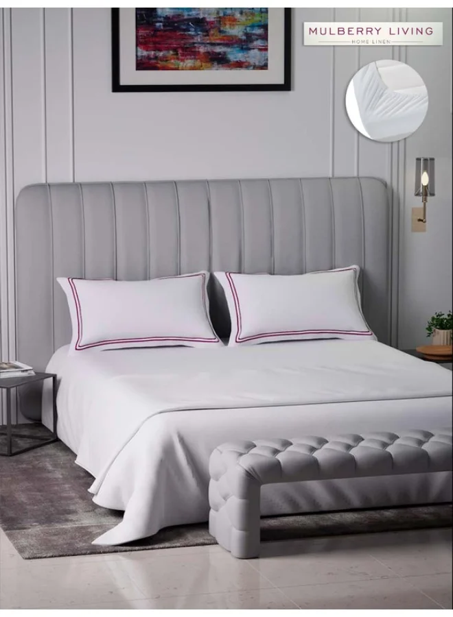 MULBERRY LIVING 100% Cotton - 400Tc Sovereign Whites King Size (180X200 Cms) Fitted Bedsheet With 2 Pillow Covers (50X75 Cm) - White