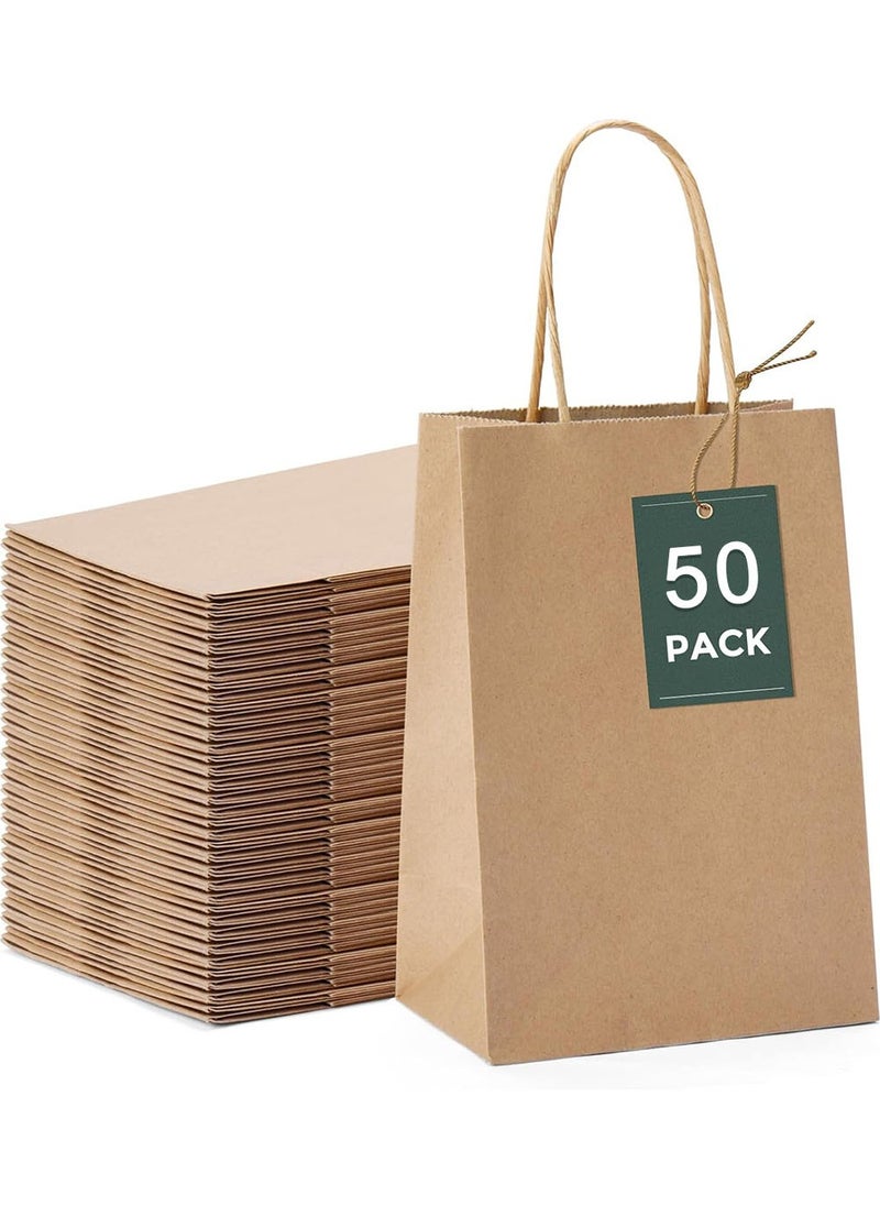YOUGE 50-Piece Paper Gift Bag Set Brown, Small Paper Bags with Handles Bulk, Sturdy Grocery Retail Shopping Bags, Birthday Party Favor Bags, Craft Bags 8.2x4.3x10.6''  - Image 1