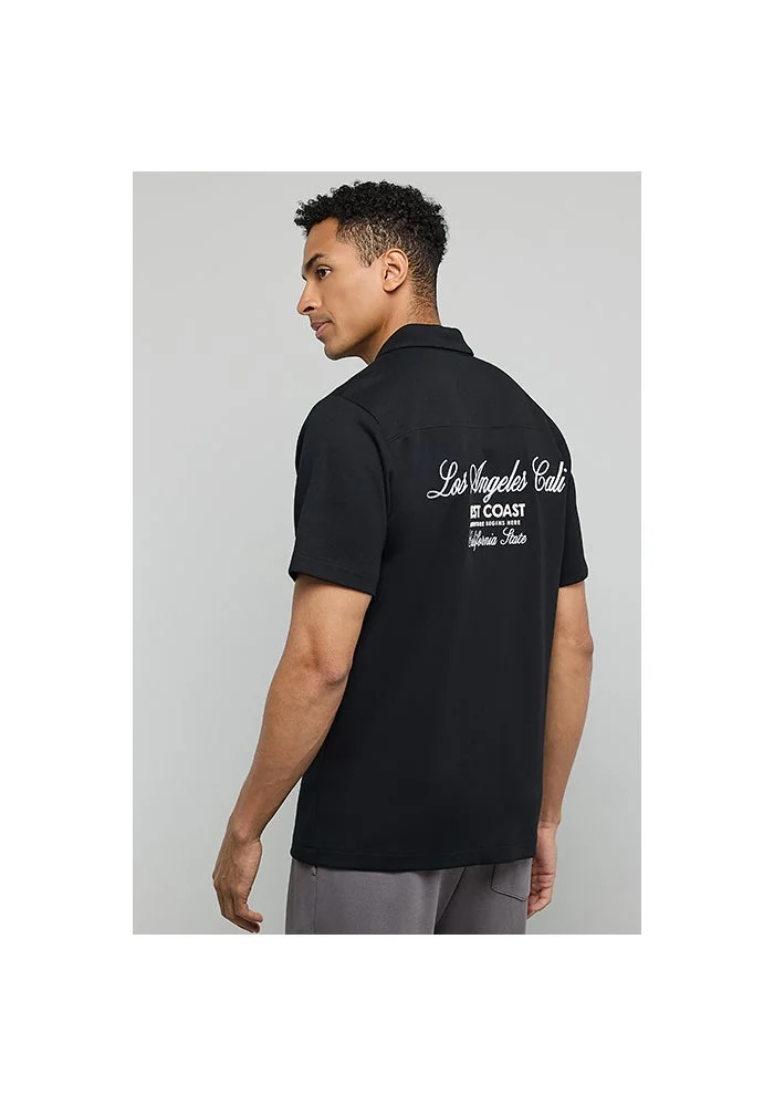 أر أند بي Embroidered Shirt with Reverse Collar and Short Sleeves