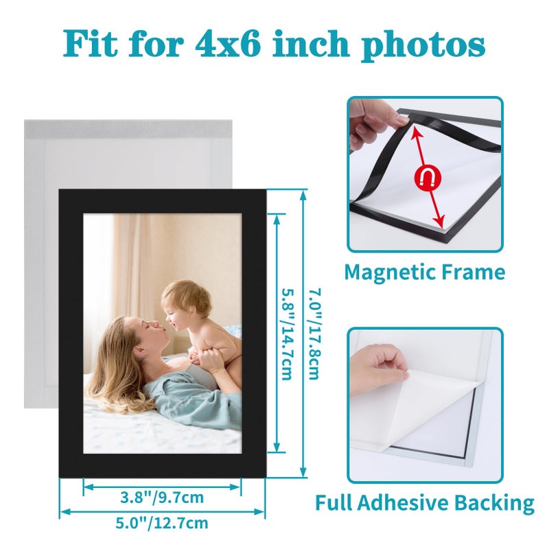 CRUGLA 4x6 Magnetic Picture Frames for Refrigerator 8 Packs  Modified Magnetic Sheet with Self Adhesive Backing  Black 4 by 6 Photo Frame Set for Locker Glass Window Door Cubicle - Image 2