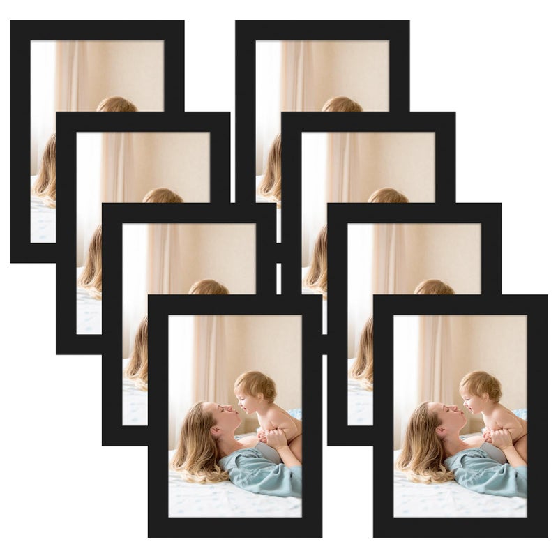 CRUGLA 4x6 Magnetic Picture Frames for Refrigerator 8 Packs  Modified Magnetic Sheet with Self Adhesive Backing  Black 4 by 6 Photo Frame Set for Locker Glass Window Door Cubicle - Image 1