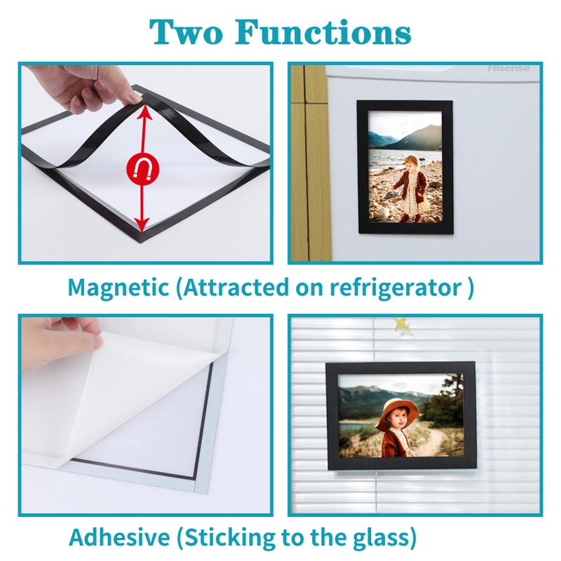 CRUGLA 4x6 Magnetic Picture Frames for Refrigerator 8 Packs  Modified Magnetic Sheet with Self Adhesive Backing  Black 4 by 6 Photo Frame Set for Locker Glass Window Door Cubicle - Image 3