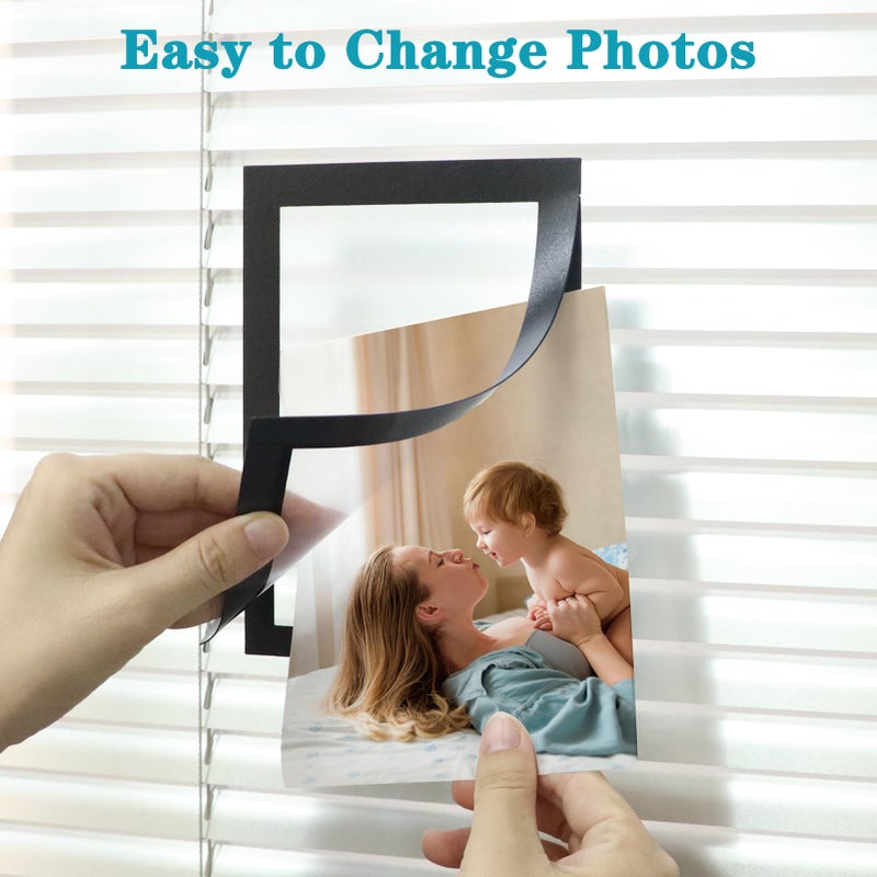 CRUGLA 4x6 Magnetic Picture Frames for Refrigerator 8 Packs  Modified Magnetic Sheet with Self Adhesive Backing  Black 4 by 6 Photo Frame Set for Locker Glass Window Door Cubicle - Image 4