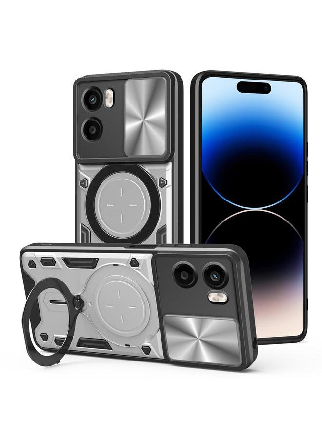 Generic For Motorola Moto G05 CD Texture Sliding Camshield Magnetic Holder Phone Case(Silver) 