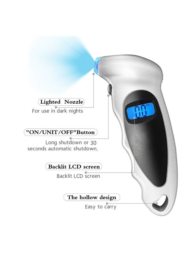 Loquat Digital Tire Pressure Gauge, Tyre Pressure Checker, 150PSI 4 Settings, with Backlit LCD and Anti-Skid Grip for Easy and Accurate Reading, for Cars, Trucks and Bicycles - Image 2