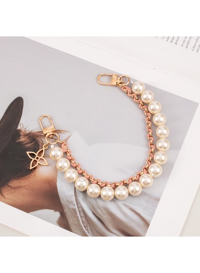 NIBEMINENT Beaded Phone Lanyard, Anti Lost Removable Wrist Strap, Weaving Pearls Bracelet Pendant, Phone Keychain Lanyard, White