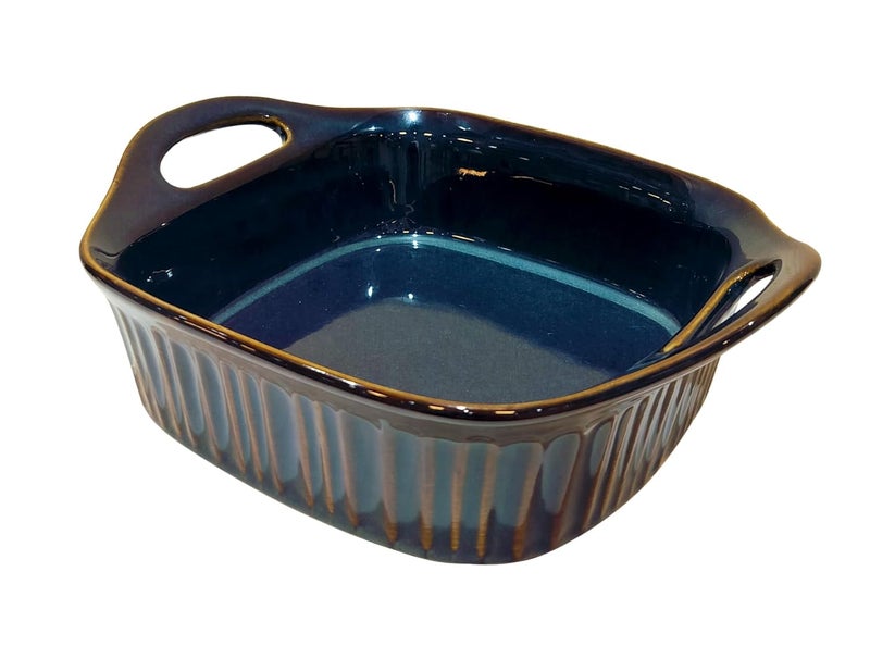 Lemon Tree Ceramic Rectangle Shape Stoneware Dish Serving Bowl for Kitchen Dining 890 ml Blue - Image 2