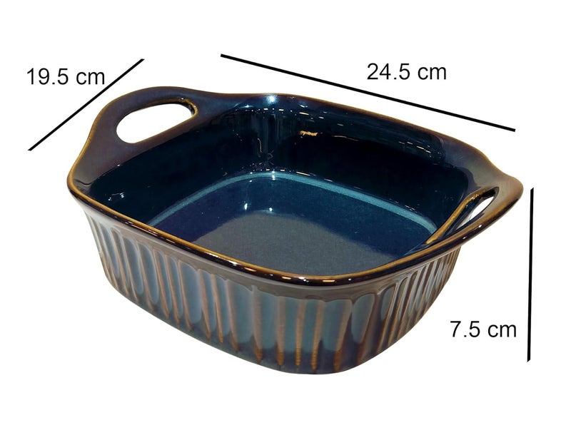 Lemon Tree Ceramic Rectangle Shape Stoneware Dish Serving Bowl for Kitchen Dining 890 ml Blue - Image 3