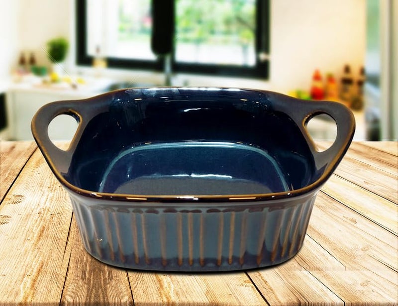 Lemon Tree Ceramic Rectangle Shape Stoneware Dish Serving Bowl for Kitchen Dining 890 ml Blue - Image 5