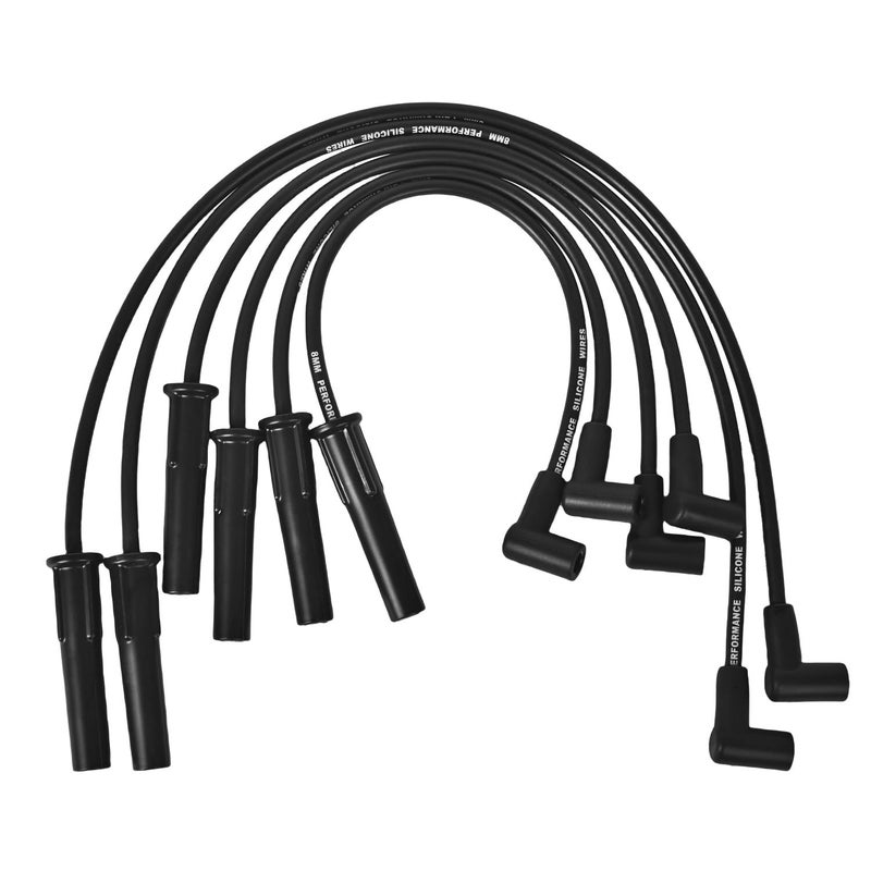 RLP Silicone Spark Plug Wires Set 80mm 6 Wires Black for HEI Distributor Compatible with Ford Truck 6 Cylinder 250 300 49L