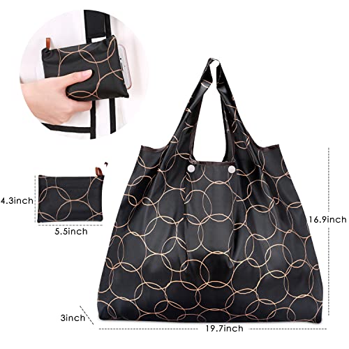 KINGMAS Reusable Grocery Bags EcoFriendly Folding Tote Shopping Bag fits in Pocket Washable Waterproof Nylon Pouch Bags 2 Pack Black - Image 3