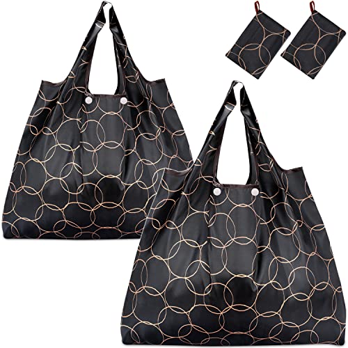 KINGMAS Reusable Grocery Bags EcoFriendly Folding Tote Shopping Bag fits in Pocket Washable Waterproof Nylon Pouch Bags 2 Pack Black - Image 1