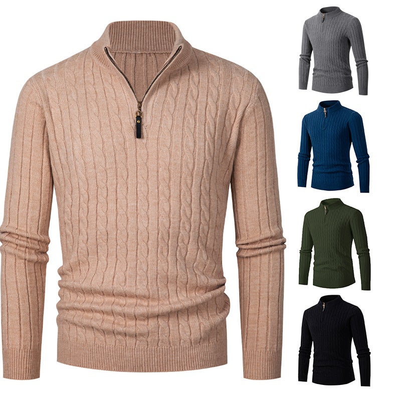 2024 Men'S Twist Sweater Half Zipper Stand Collar Thickened Warm Sweater Bottoming Shirt Casual Men'S Top - Image 2