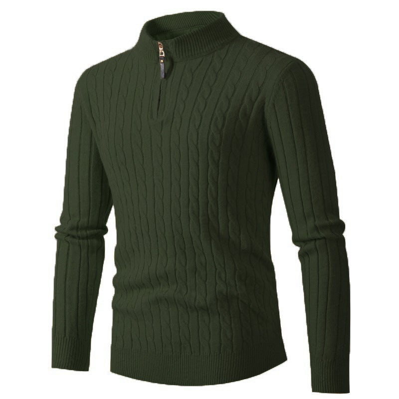 2024 Men'S Twist Sweater Half Zipper Stand Collar Thickened Warm Sweater Bottoming Shirt Casual Men'S Top - Image 1