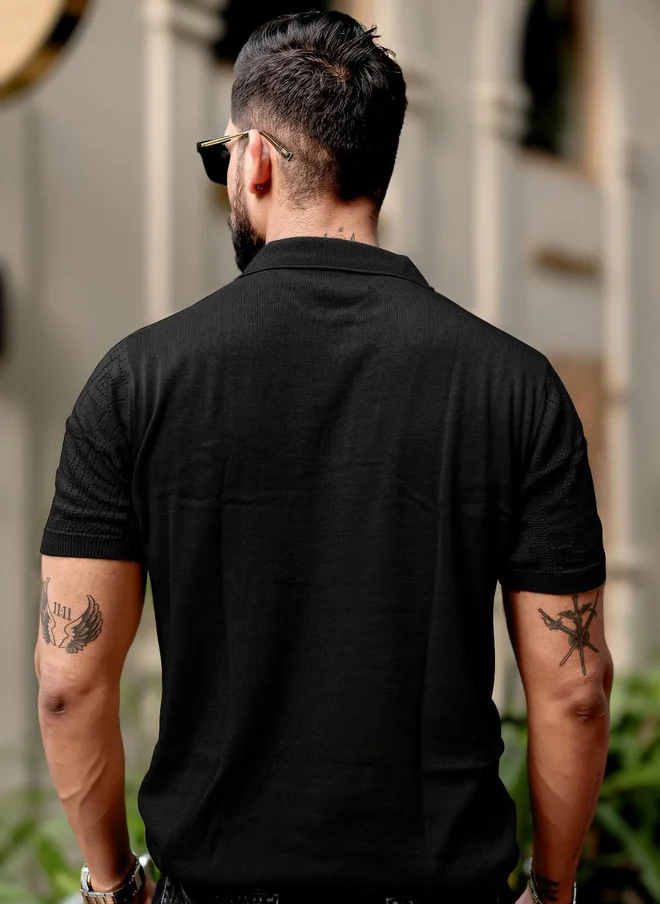 Maniac  Maniac Mens half sleeve black pointnet flat knit cotton polo t-shirt for Men | Best Price UAE
