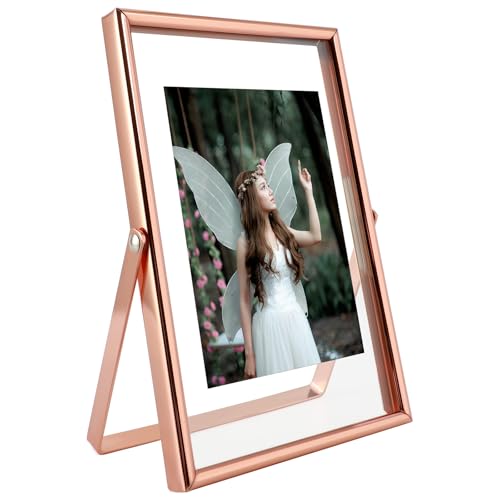 AhaGo Rose Gold Floating Frame, 4"x6", Vertical, For Picture 3.5x5, 3x4, 2x3, Mini Tabletop Photo Frame, Classy For Festival, Wedding, or Birthday - Image 1