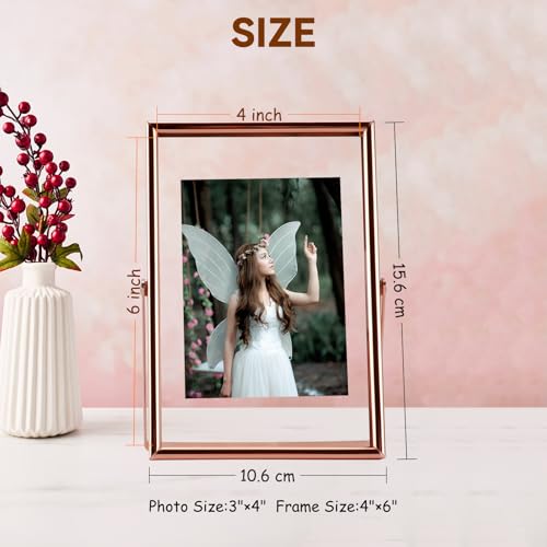 AhaGo Rose Gold Floating Frame, 4"x6", Vertical, For Picture 3.5x5, 3x4, 2x3, Mini Tabletop Photo Frame, Classy For Festival, Wedding, or Birthday - Image 2