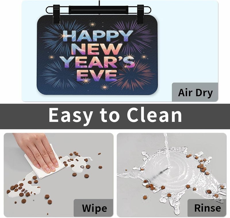 Pet Feeding Mat Happy New Year Eve Greeting Fireworks Absorbent Pet Placemat for Food Water Bowl with Waterproof Rubber Backing 24x16In Quick Dry Water Dispenser Mat for Dog Cat - Image 5